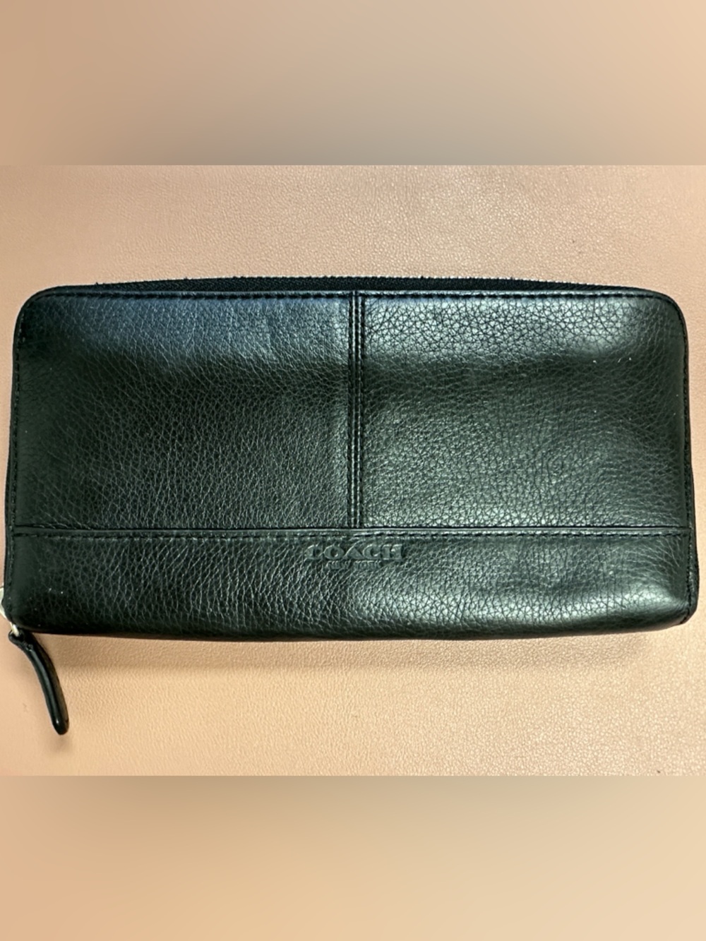 Coach Black Pebbled Leather Zip Wallet